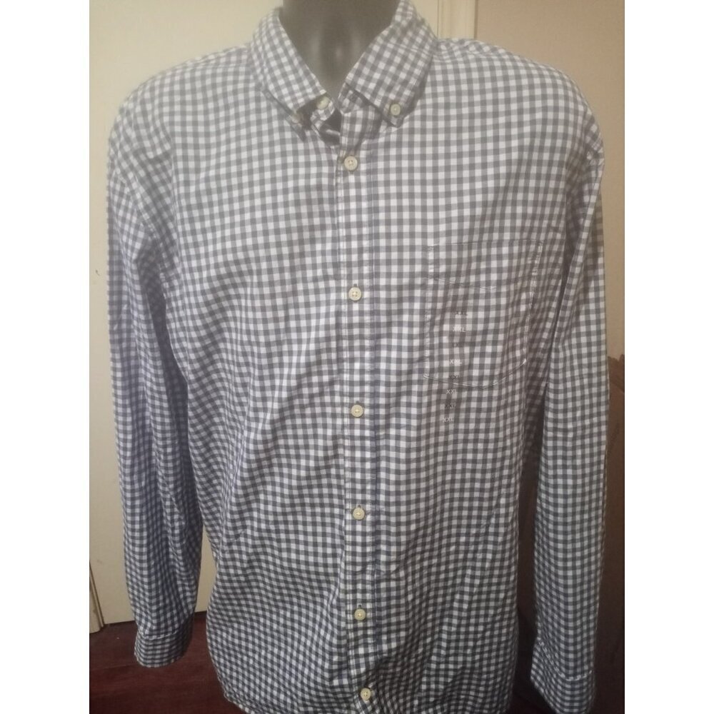 NWT Men's GAP Slim Fit Poplin Stretch Long Sleeve Shirt, Blue White Check 2XL